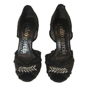 Pedro Garcia D’Orsay Pumps Size 36 / 6 US Brown Satin Swarovski Crystal Peep Toe